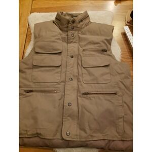 Four Winds Down Hunting Vest Light Brown 8 Zip Snap pockets Zip Hood Sz XL